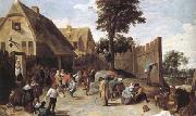 TENIERS, David the Younger Peasants dancing outside an Inn (mk25) painting
